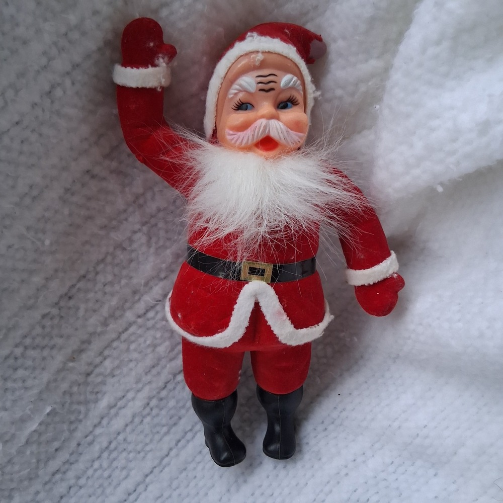 Vtg Mid-Century Flocked Santa Claus Rubber Face 9 Inch Christmas Figurine Fair